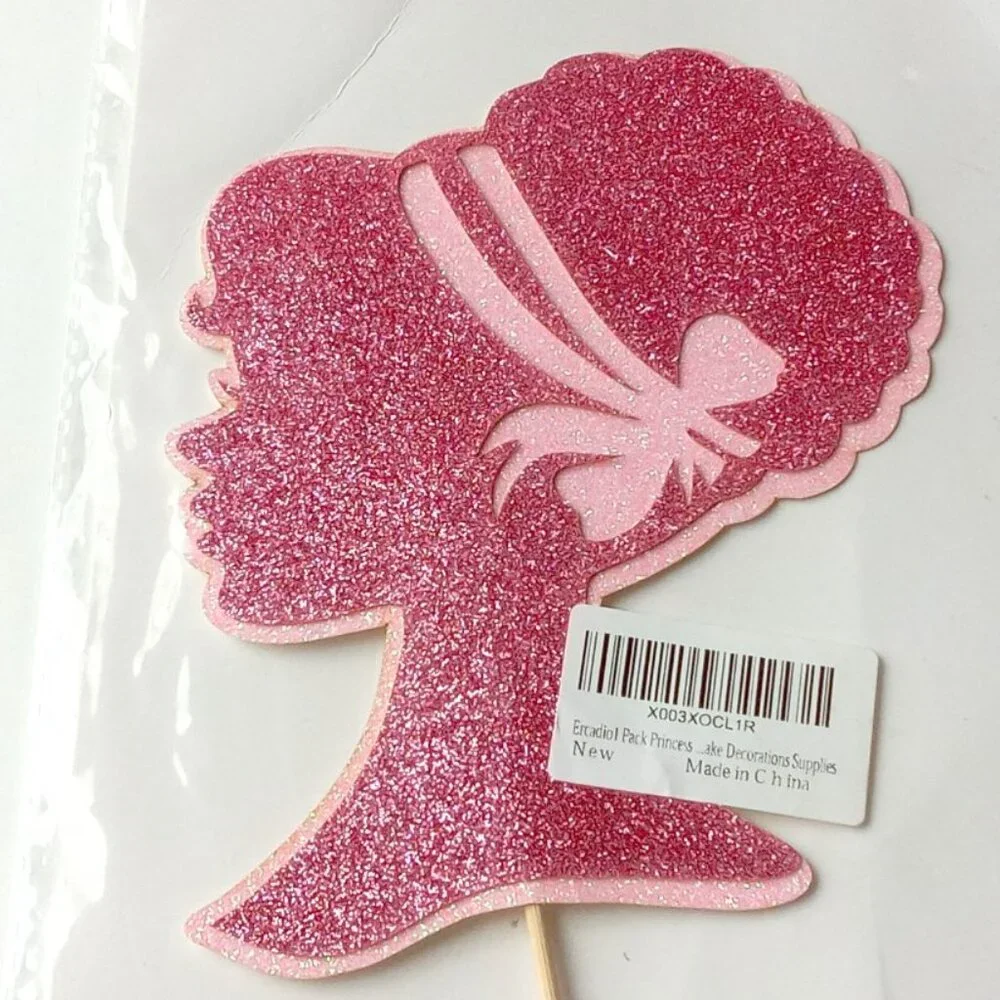 Pink Glitter Princess Cake Topper Party Decoration